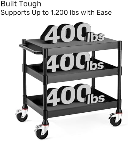MightyHaul 24" Heavy-Duty Utility Cart with 2 Reversible Shelves, 1,200 lb. Capacity, Heavy-Duty Casters for Industrial Use - Image 2