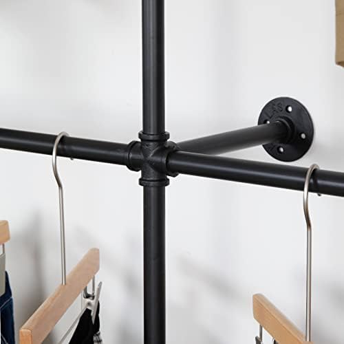 Modern Simple Industrial Pipe Clothing Rack, Display Stand Wall Mounted Clothes Garment Rack Heavy Duty Hanging Clothes Rods Bar for Closet Storage, 134in Black - Image 5