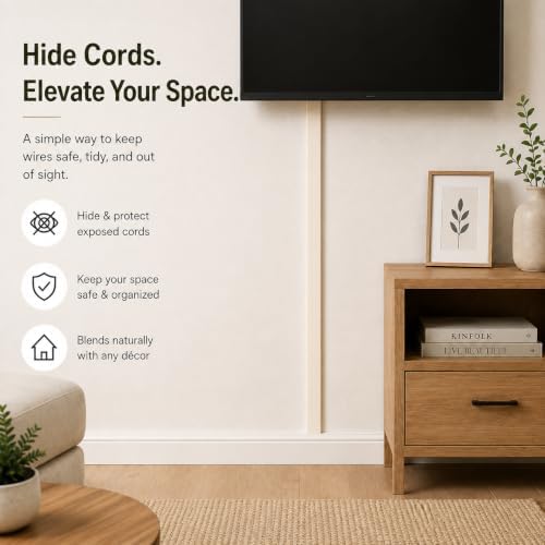 TV Cord Hider – Flexible Wall Cord Cover Slim Design Silicone Cable Raceway - Self Adhesive, Cut to Size Design for Hiding Wires on Wall - Clean Home Setup Cable Concealment (Off-White, 6 Feet) - Image 3