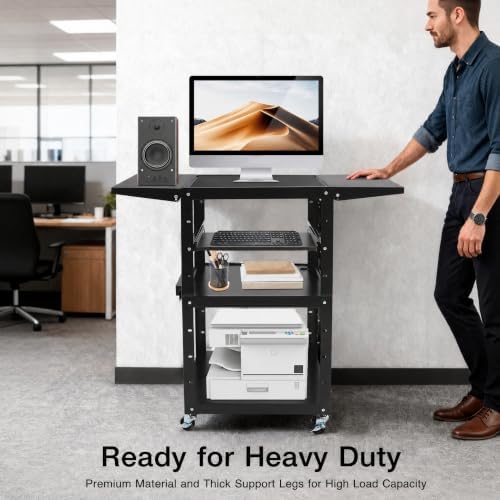 24-41.75in Height Adjustable AV Cart with Wheels & Keyboard Tray - Image 2