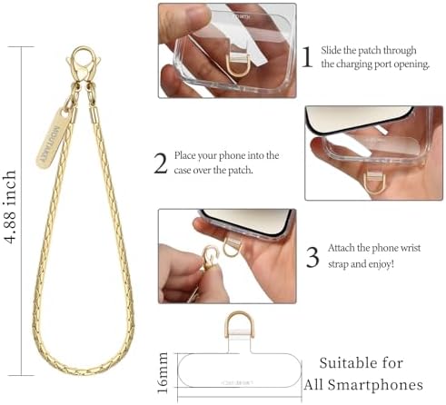 MOUTAKEY Phone Wrist Strap Metal Phone Chain Wristlet Detachable Cellphone Lanyard with 2 Tether Tabs iPhone Wrist Strap For Women iPhone Bracelet Wristlet for girls Shopping Traveling Party Walking - Image 4