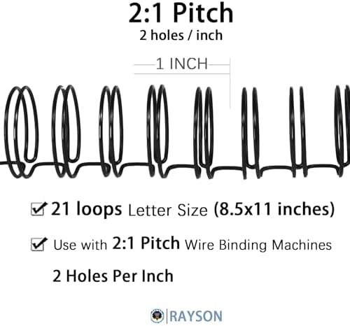 Rayson Wire Binding Spines, 3/8" 2:1 Pitch, 21-Loop Black, 100 Pack - Image 2