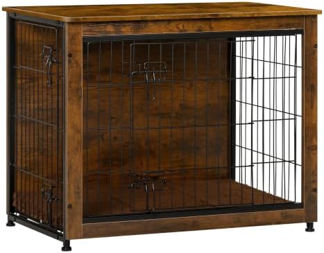DWANTON 32.5" Dog Crate Furniture with Cushion, Wooden Kennel Table Indoor by DWANTON