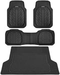 CAR PASS Deep Dish Floor Mats for Cars, Heavy Duty Rubber Floor Mats with Trunk Cargo Liner, Universal Trim-to Fit Automotive Floor mats for Truck Van SUV Waterproof All Weather Car Mats Solid Black by CARPASS