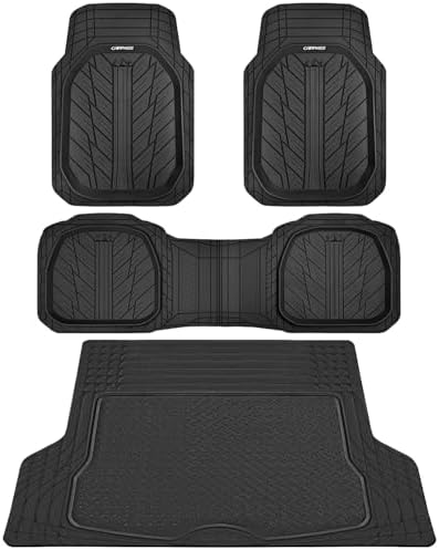 CAR PASS Deep Dish Floor Mats for Cars, Heavy Duty Rubber Floor Mats with Trunk Cargo Liner, Universal Trim-to Fit Automotive Floor mats for Truck Van SUV Waterproof All Weather Car Mats Solid Black by CARPASS