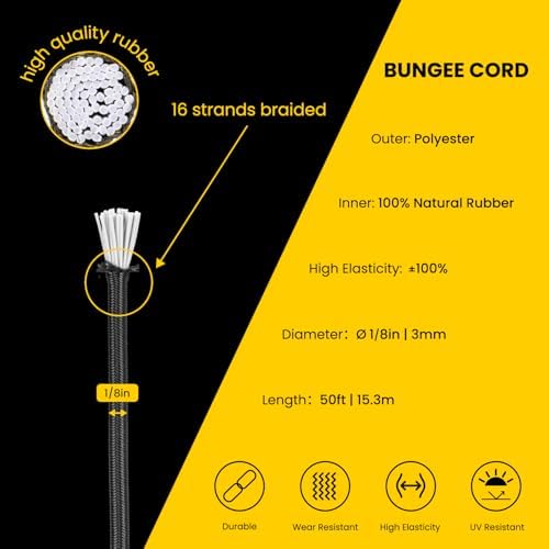 Brotree Bungee Cords 1/8" x 50ft Elastic Shock Cord 100% Stretch Cord - Image 3