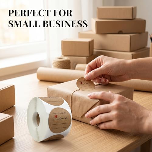 Thank You Stickers, 500pcs 1 Inch Round Kraft Stickers Small Business Adhesive Writable Homemade with Love Labels Rustic Thank You Tags for Packaging Envelopes Gift Boxes Baking Supplies - Image 3