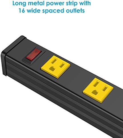JUNNUJ Long Metal 16 Outlet Wide Spaced Power Strip, Yellow, 6 FT Cord - Image 5