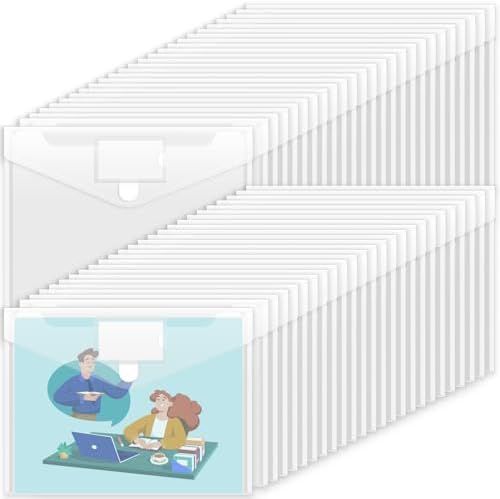 Sooez 50 Pack Plastic Envelopes Poly Envelopes, Clear Document Flie Folders US Letter A4 Size File Envelopes with Label Pocket for School Home Work Office Organization, Clear by Sooez