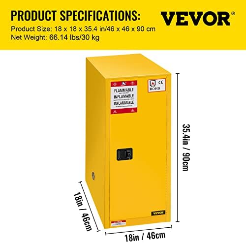 VEVOR Flammable Cabinet, 18" x 18" x 35", Yellow - Image 3