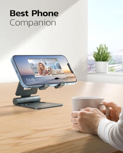 Nulaxy Full Aluminum Dual Folding Cell Phone Stand for Desk, Gray - Image 6