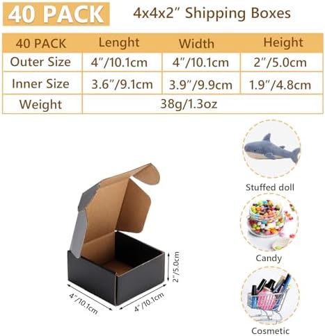 EXYGLO 40 Pack 4x4x2 Black Shipping Boxes for Packaging Small Business - Image 2