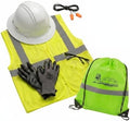 AABACO PPE Safety Kit: High-Visibility Mesh Vest, Full Birm Style Hard Hat, Ear Plugs, Protective Glasses, & Gloves with Drawstring Storage Bag by AabacoEnvironmental