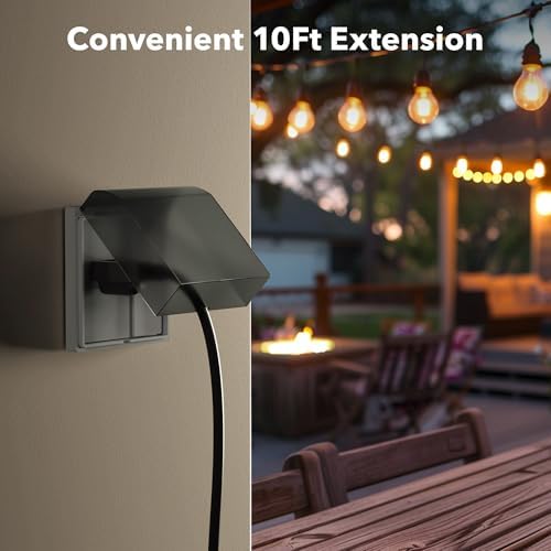 BN-Link's 2 Pack Outdoor Extension Cord Set is Ideal for Holiday Yard Decorations and Garden Equipment. with Three outlets You can Plug in Loads up to a Total of 13amps/1625watts. (Black, 10ft) - Image 5