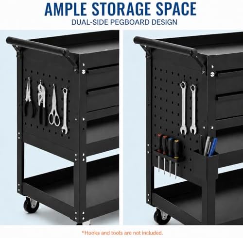 Garvee 30 Inch Rolling Tool Cart on Wheels, 3 Tier Steel Utility Tool Cabinet with 2 Drawer and Casters, Heavy Duty Tool Chest for Garage, Warehouse and Workshop - Image 7