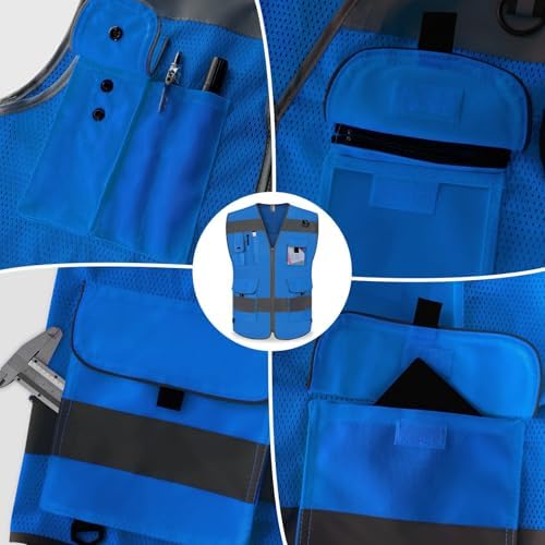 TCCFCCT Mesh High Visibility Vest 9 Pockets Safety Vest for Men, Blue XL - Image 4