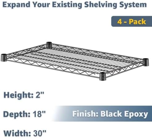 4-Pack Heavy Duty 18"x30" Wire Shelf Black Epoxy, 600 lb Load Capacity Industrial Storage Unit - Image 2