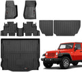 for 2007-2018 Jeep Wrangler JK 4 Door Floor Mats Trunk Cargo Liner and Backrest Mats All Weather TPE Rubber Protection Mat (for 2007-2018 Jeep Wrangler JK 4 Door Full Set) by Jdeymat