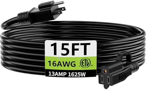 HUANCHAIN 15 FT Black Extension Cord, Outdoor Electric Cable, 16Gauge by huanchain