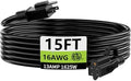 HUANCHAIN 15 FT Black Extension Cord, Outdoor Electric Cable, 16Gauge by huanchain