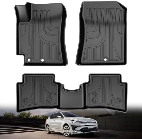 Original Rio Floor Mats for 2018-2024 Kia Rio Sedan & Hatchback Models - Custom Fit TPE Heavy Duty Non Slip Floor Mats 1st and 2nd Row - All Weather Black Car Mats for Rio 2018-2024 by IKABEVEM