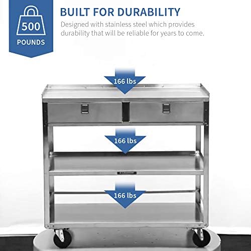 Lakeside Manufacturing "474 Stainless Steel Equipment Stand, 2Drawers-3 Shelves, 500 lb. Load Capacity, Length 39.5"" Width 23.5"" Height 39""" - Image 5