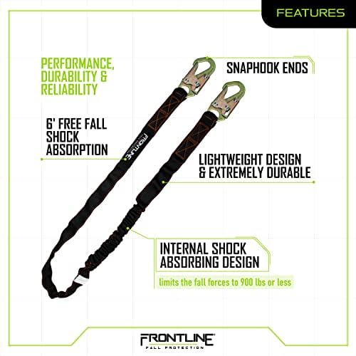 FRONTLINE FALL PROTECTION Internal 6' Shock Absorbing Single Leg Lanyard | ANSI & OSHA Compliant - Image 3