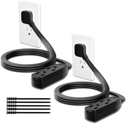 3 Outlets Flat Plug Extension Cord 2FT, 2 Pack 3 Prong Grounded Power Strip, Right Angled Flat Plug, Low Profile Flat Indoor Cable, NISPT-2 16/3 AWG, 13A/125V/1625W, ETL Listed, Black, 25 Zip Ties by Unknown