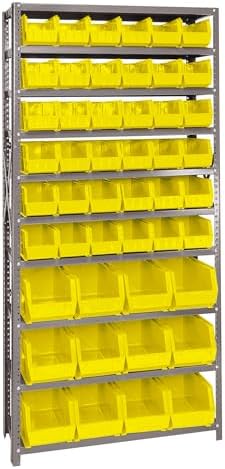 Quantum Storage Systems QSBU-230240YL Giant Open Hopper Steel Shelving System, 12" D x 36" W x 75" H, with 10 Shelves and 36 QUS230 and 12 QUS240 Bins, Yellow by QuantumStorageSystems
