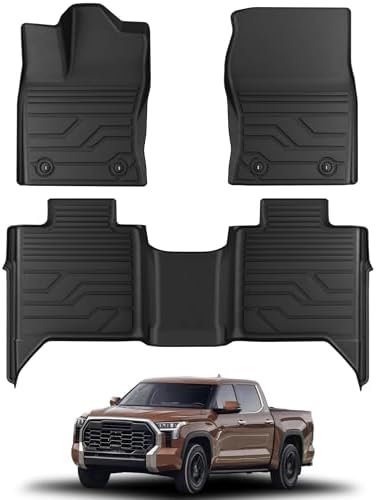Floor Mats for Toyota Tundra 2022-2026 CrewMax Cab, Custom Fit All-Weather TPE Floor Liners, Front & 2nd Row for Tundra Car Accessories by Partzer