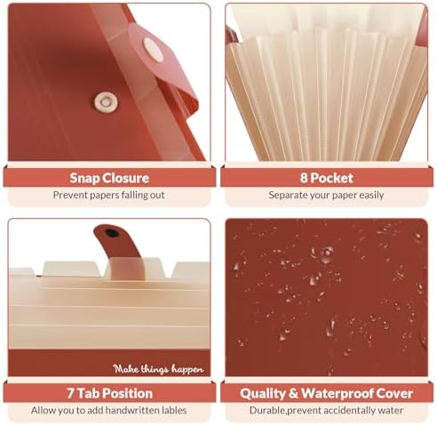 SKYDUE File Folder with Labels, Accordion File Organizer with 8 Pockets, Portable Document Organizer, A4 Letter Size, Paper Organizer for Office, Brown - Image 4