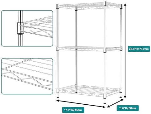 IZEUK 3 Tier Metal Wire Shelving Rack Storage Shelves for Kitchen, Bedroom, Living Room or Laundry Room, Chrome, 17.7" W x 11.8" D x 28.8" H - Image 3