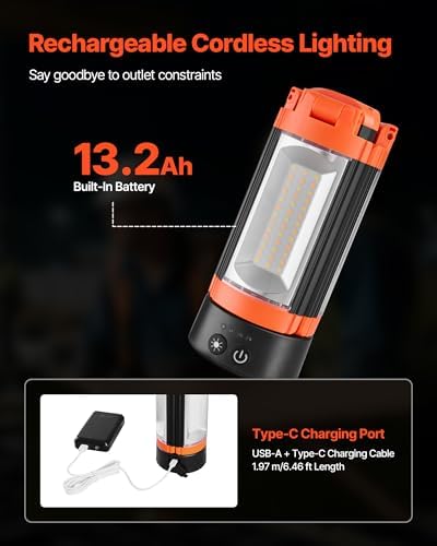 VEVOR LED Work Light with Stand, 13.2Ah, Rechargeable Cordless Camping Light, with 3 Lamp Heads, Detachable Tripod Stand, 2200 Lumens 3000K-6500K Dimmable, Portable Construction Lighting for Job Site - Image 5