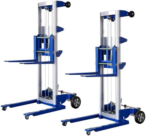 2PCS Material Lift Winch Stacker, 1.97"-122" Height Range, 400 lbs Capacity, Adjustable Straddle Hand Winch Lift Trucks for Warehouse, Factory, 42.90" L x 43.30" W by ELOMBR