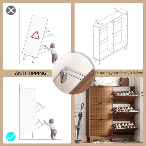 HUANLEGO Shoe Cabinet Storage for Entryway with 6 Flip Drawers, Walnut - Image 7