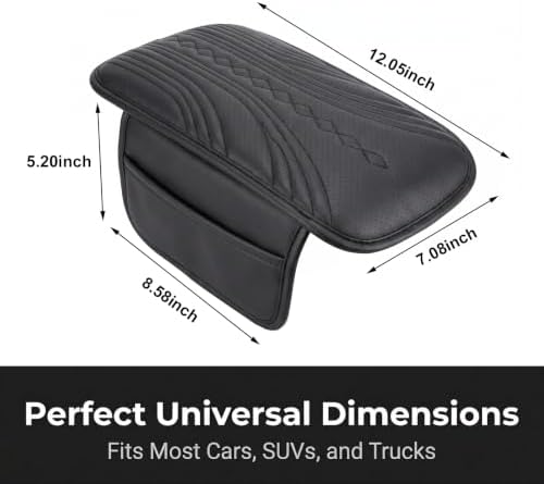 Leather Car Armrest Cover Cushion with Dual Side Storage Pockets, 12.60"×3.15" Breathable Center Console Protector Pad, Comfort Auto Arm Rest Mat Interior Accessories for Cars (Black) - Image 2