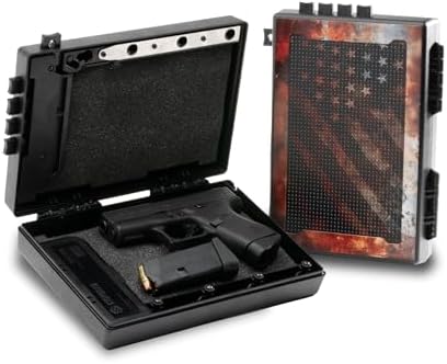 STOPBOX Gun Safe Alternative - Tactical Handgun Storage, Instant Access Portable Gun Case, TSA Compliant Gun Lock Box for Quick Handgun Access | RUSTIC FLAG + BLACK (2 Pack) | Compact Only by StopBoxUSA