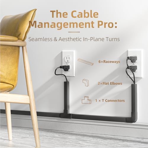 Delamu Black Cord Hider, 85in Cord Covers for Wires on Wall, One-Cord Cable Hider, Wire Hiders Wire Covers for TV Cords on Wall, Easy Mount Cable Cover Management Kit, 6X L14.2 W0.59 H0.4in, Black - Image 4