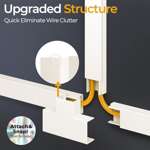 Cord Hider Kit, 113.4in Cord Covers for 2-4 Wires on Wall, Self-Adhesive Cable Hider Wire Covers for Cords on Wall, Paintable Cable Cover Raceway, Cord Hider for Walls Mount Tv, W0.95 H0.55in, Beige - Image 5