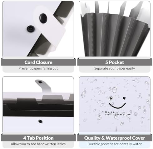 SKYDUE 5 Pocket Expanding File Folder, Letter Size Portable Accordion Folders for Documents for School Office, White - Image 3