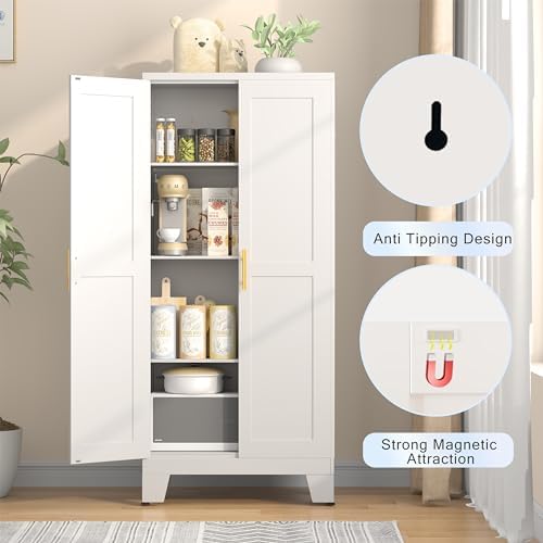 GAIOUS 61.02" Metal Pantry Cabinet, White Kitchen Pantry Storage Cabinets - Image 5
