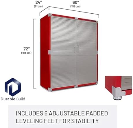 Heavy Duty Steel Storage Cabinet with Double Doors, Adjustable Shelves, Door Secured Lock, Large Capacity Organizer for Garages,Offices and Warehouses (Red, 60" W x 24" D x 72" H) - Image 3