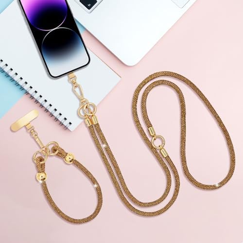 Crystal Phone Strap Crossbody and Wrist Lanyard, Anti Theft Layered & Wrist Strap Cell Phone Neck for Women - Image 7