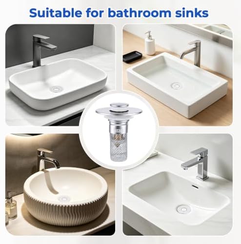 2 Pack Pop-up Sink Stopper, Bathroom Sink Stopper, Sink Drain Strainer - Image 6