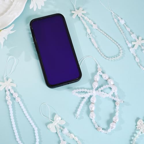 6PCS Beaded Phone Charms Strap Fruit Star Faux Pearl Rainbow Beads Phone Chains Beaded Lanyard for Camera Key Wallet Valentines Day Gifts for Her Women - Image 7