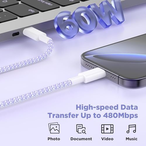 Hzevn 20W USB C Fast Charging for iPhone 17 Air/16/15 Pro Max,2Pack Colorful Mixed Charger Block with Braided Long USB C to C Cables (6/6ft) Compatible with iPhone16/15 Pro/15 Plus/iPad Pro - Image 3