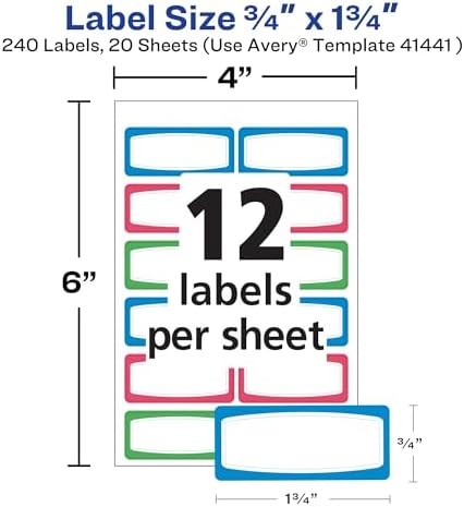 Avery Durable Labels for Kids' Gear, 3/4" x 1-3/4", Assorted Border Colors, Water-Resistant Labels, 4 Packs, 240 Stickers Total (21943) - Image 5