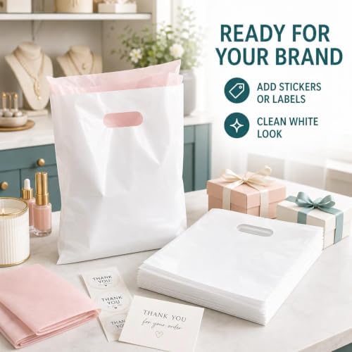 Small White Plastic Shopping with Handle Bag Small Business Store Retail - Image 4