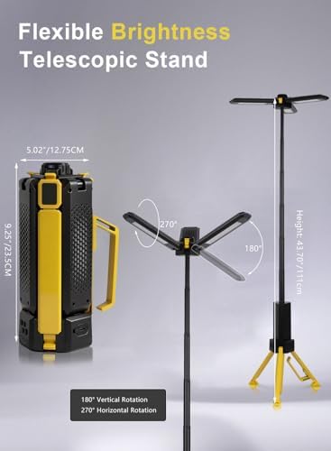 15000mAh Rechargeable Telescopic Camping Light, Portable Flashlight & Lantern with Reinforced Tripod Base, Height Adjustable Dimmable Tent Light, Power Bank for Outdoor BBQ, Hiking, Job Site, Yellow - Image 2
