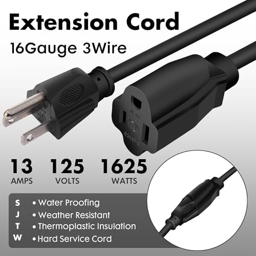 6 Ft Black Outdoor Extension Cord, 16 Gauge Heavy Duty - Image 2